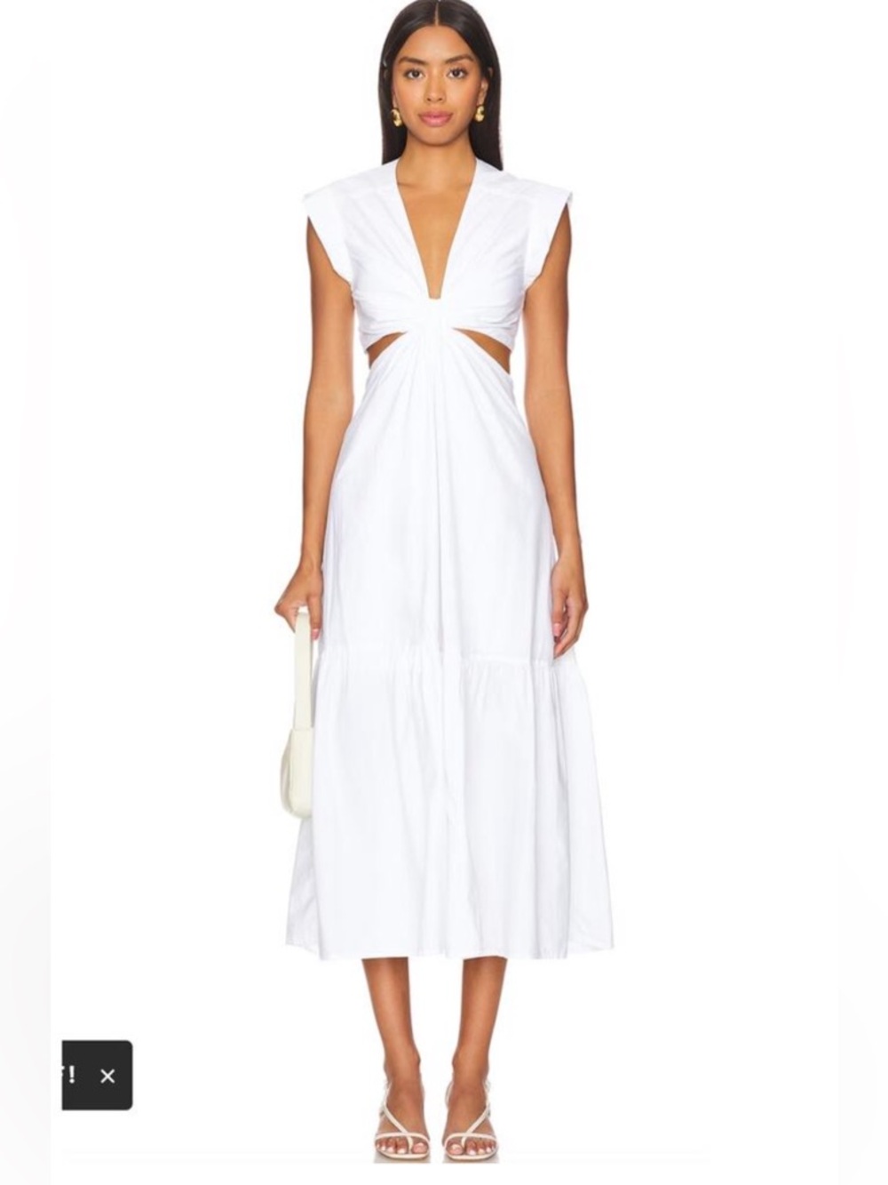 A.L.C. Womens White Waist-Cutout V-Neck Tiered Fit & Flare Dress Size 4